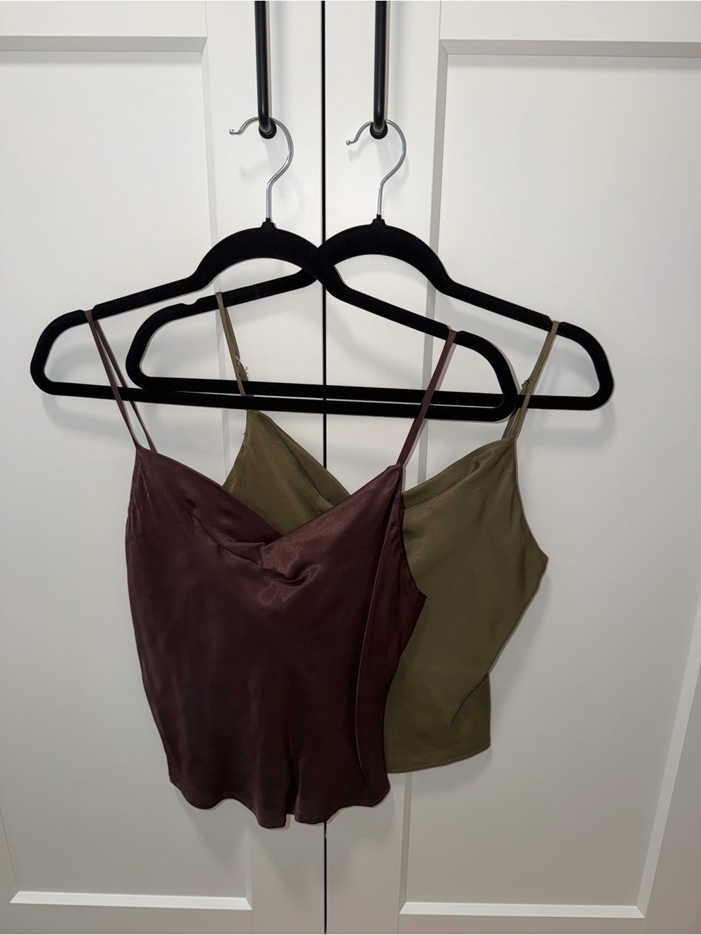 Zara Brown and Olive Satin Spaghetti Strap Camisoles